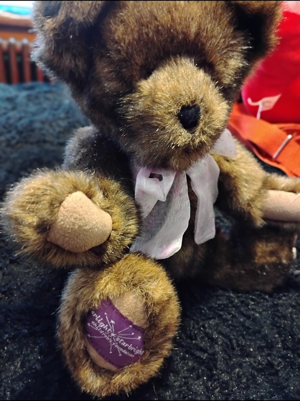 Classic Brown Plush Teddy Bear with Pink Ribbon
